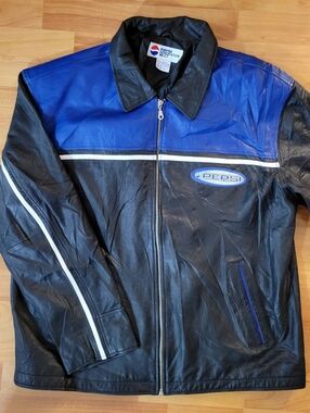 Vintage PEPSI Men's Leather Jacket Black & Blue, Extra Large